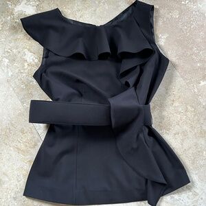 Calvin Klein Black Peplum Ruffled Top With Belt, Size 8